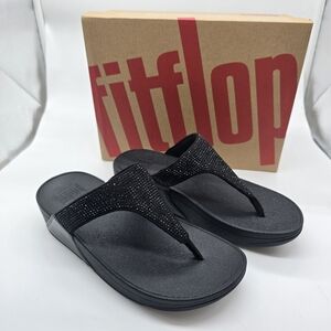 Fitflop Womens Size 5 LuLu Crystal Embellished Sandals Thong EJ8-090 Black